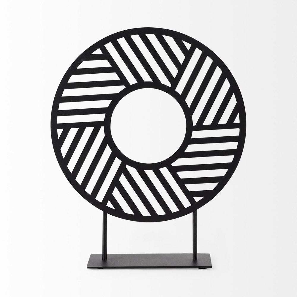 Black Metal Round Geometric Sculpture — view 2
