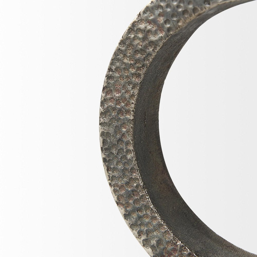 Two Ring Gray Hammered Metal Sculpture — view 5