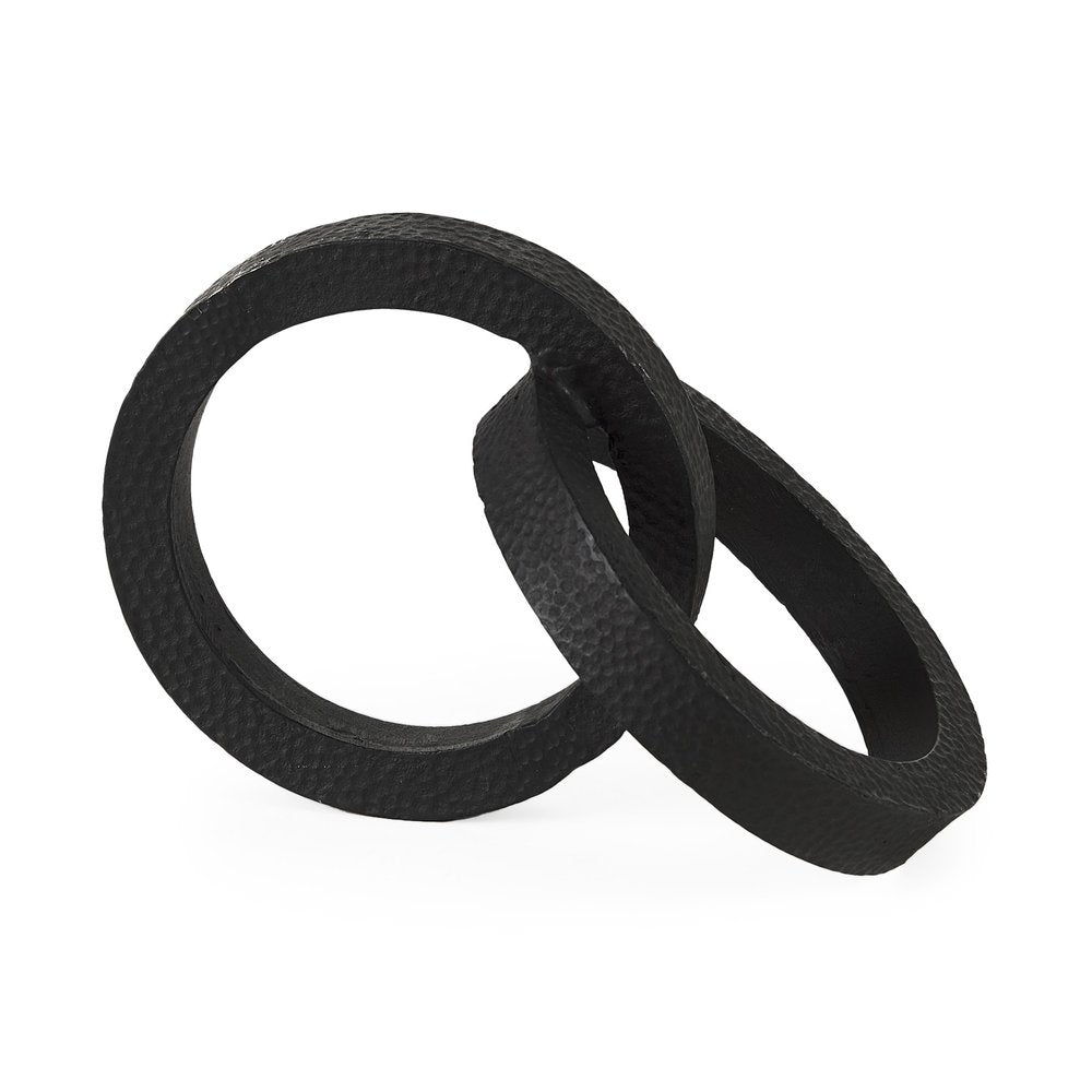 Two Ring Black Hammered Metal Sculpture — view 1