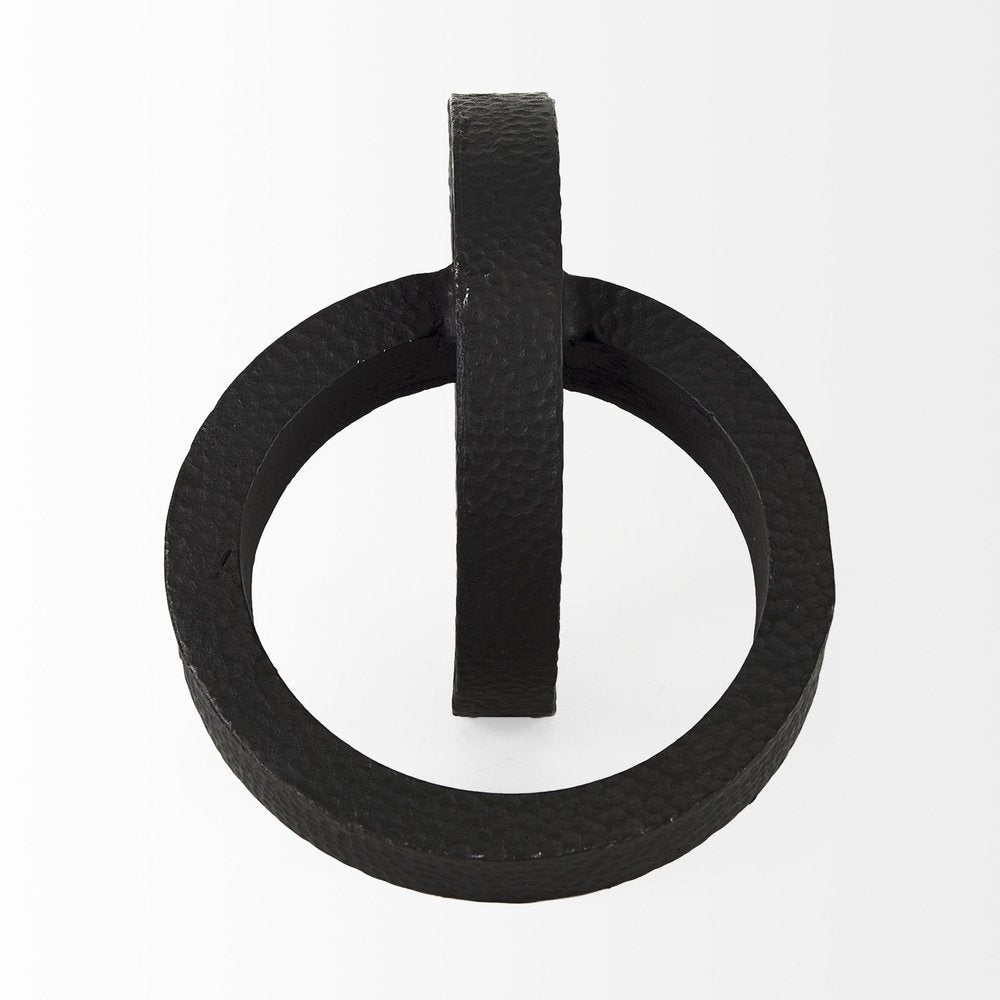 Two Ring Black Hammered Metal Sculpture — view 3