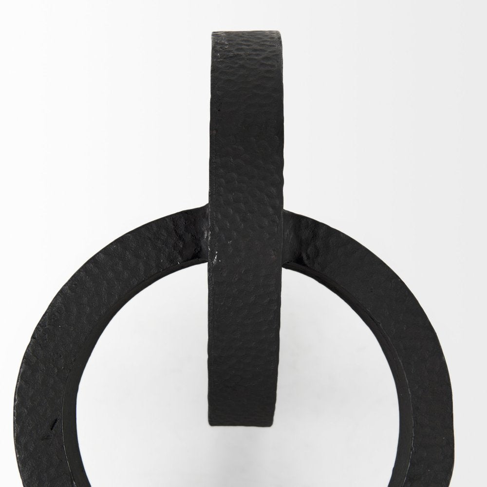 Two Ring Black Hammered Metal Sculpture — view 6