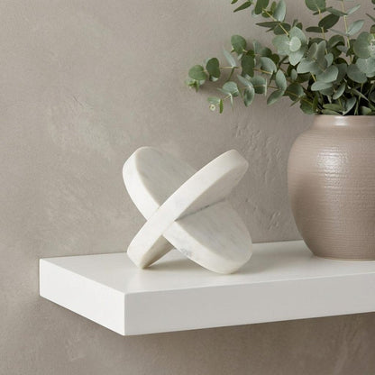 Petite White Marble Circular Sculpture HomeRoots