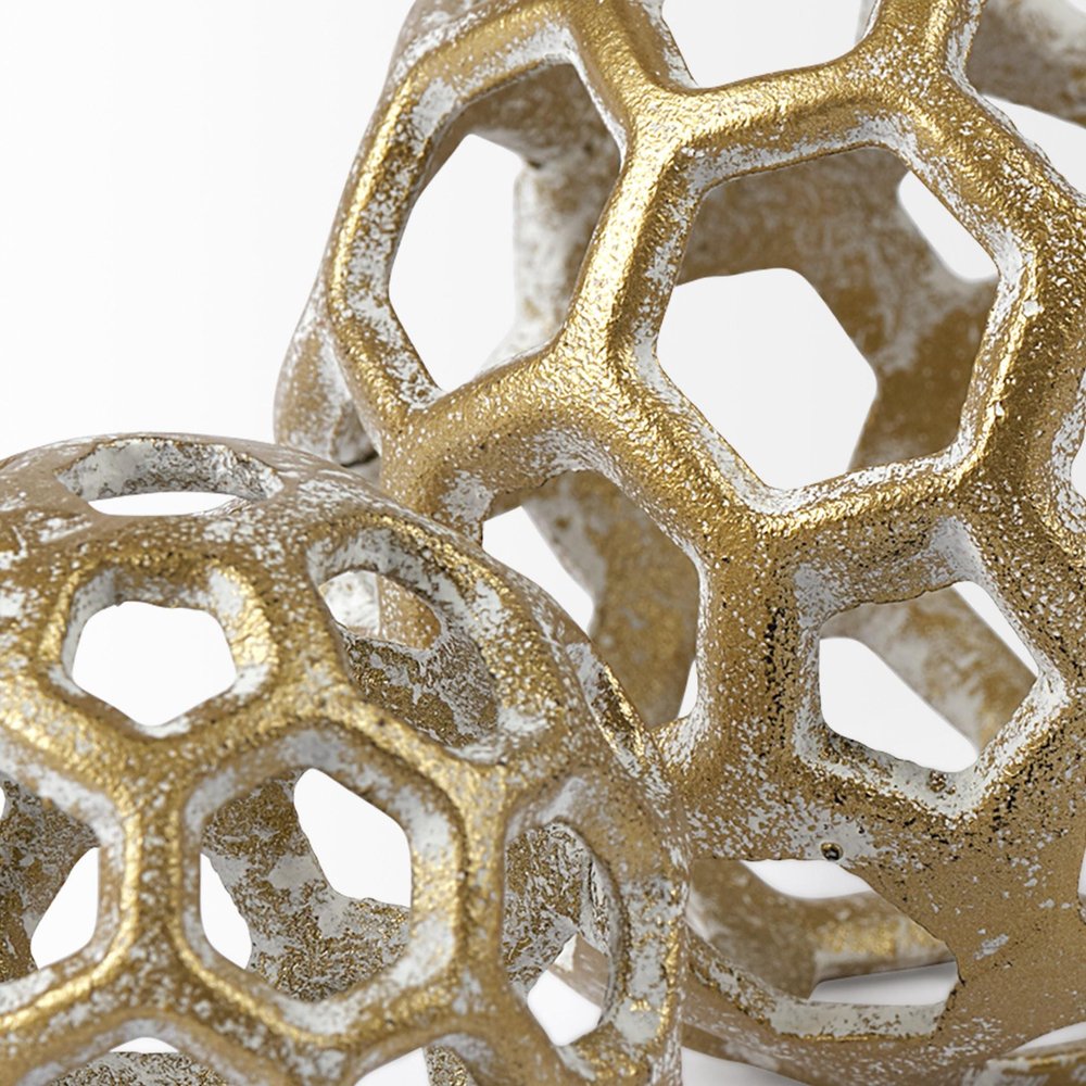 3" Gold Metal Decorative Orb Tabletop Sculpture — view 3