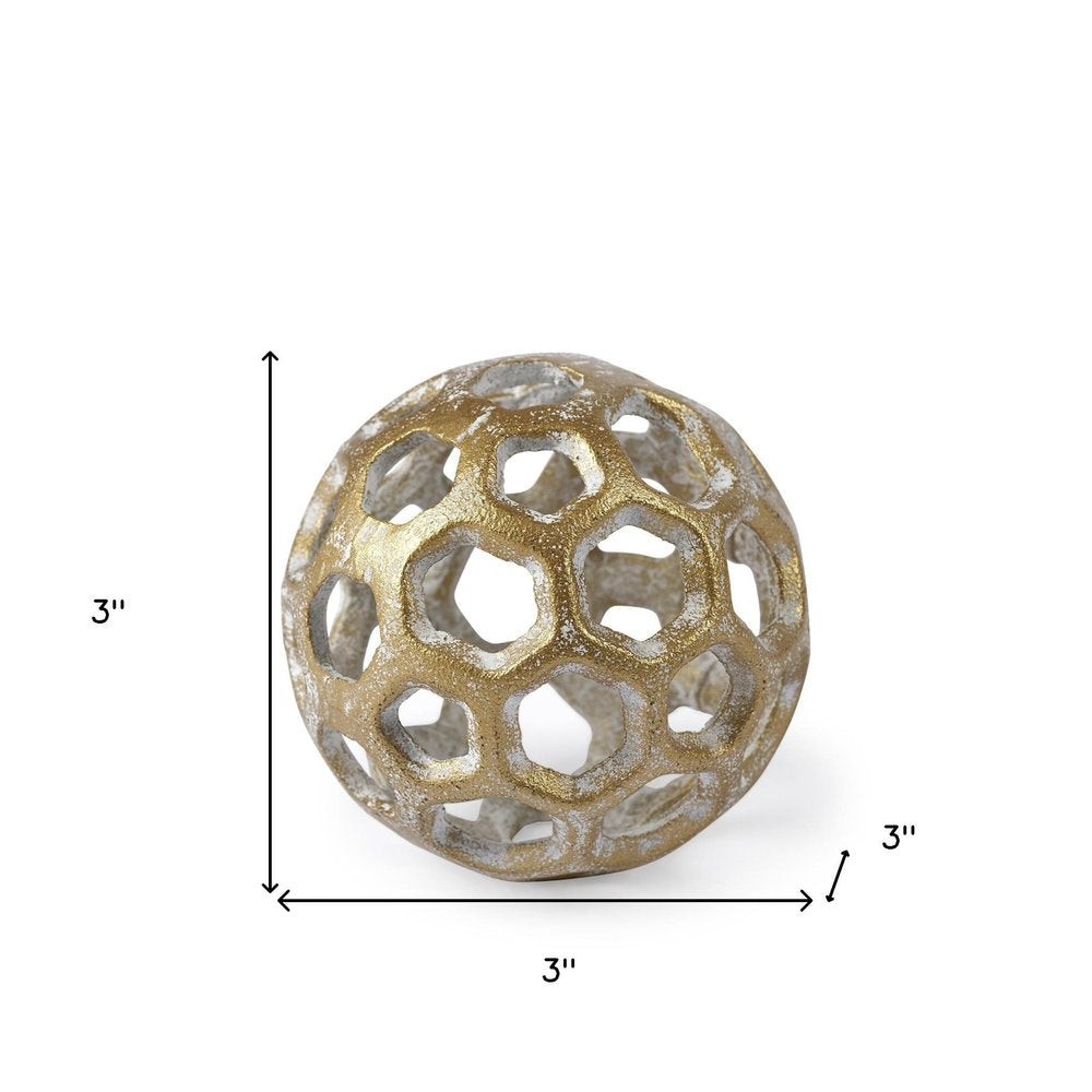 3" Gold Metal Decorative Orb Tabletop Sculpture — view 4