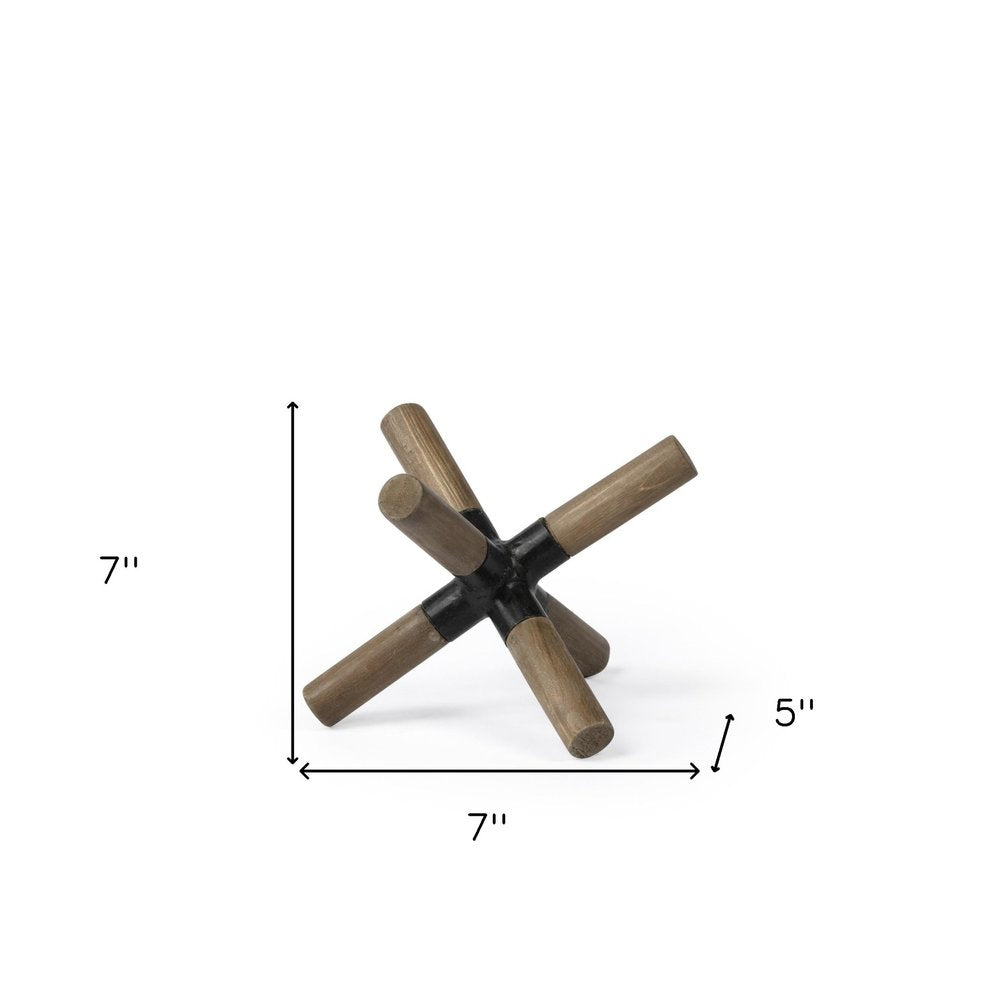 5" Brown Metal And Wood Modern Abstract Tabletop Sculpture HomeRoots