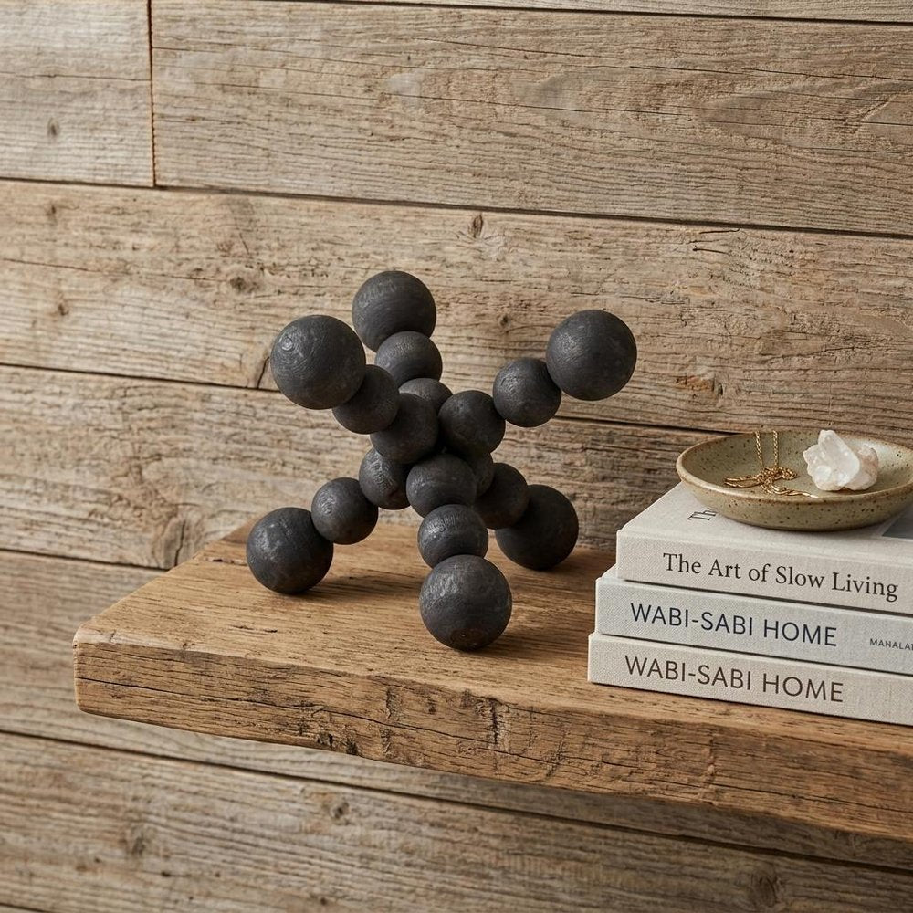 7" Black Beaded Wooden Decorative Jack HomeRoots
