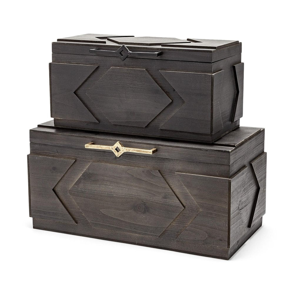 Set of Two Brown Solid Wood Box With Lid HomeRoots