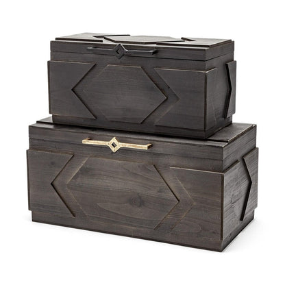 Set of Two Brown Solid Wood Box With Lid HomeRoots