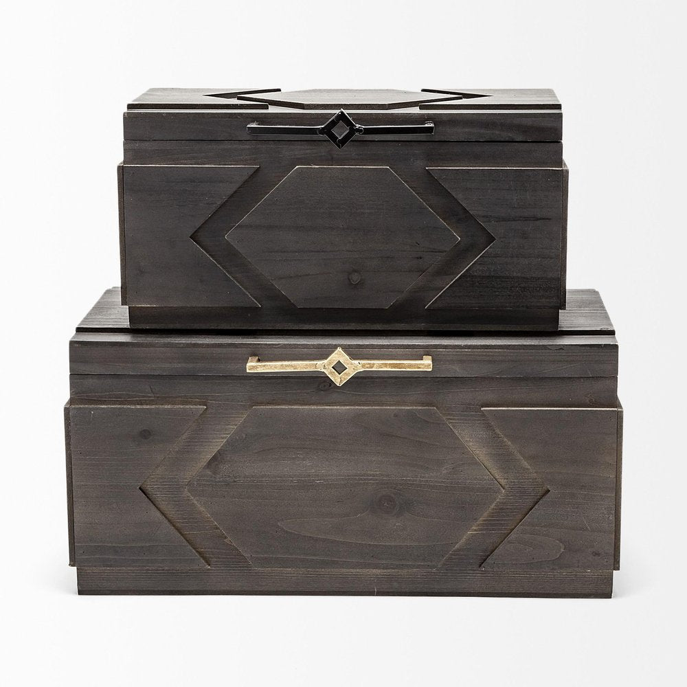 Set of Two Brown Solid Wood Box With Lid HomeRoots