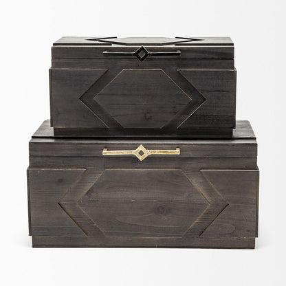 Set of Two Brown Solid Wood Box With Lid HomeRoots