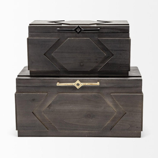 Set of Two Brown Solid Wood Box With Lid HomeRoots