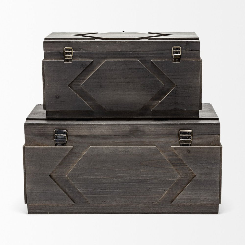 Set of Two Brown Solid Wood Box With Lid HomeRoots
