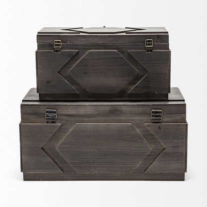 Set of Two Brown Solid Wood Box With Lid HomeRoots