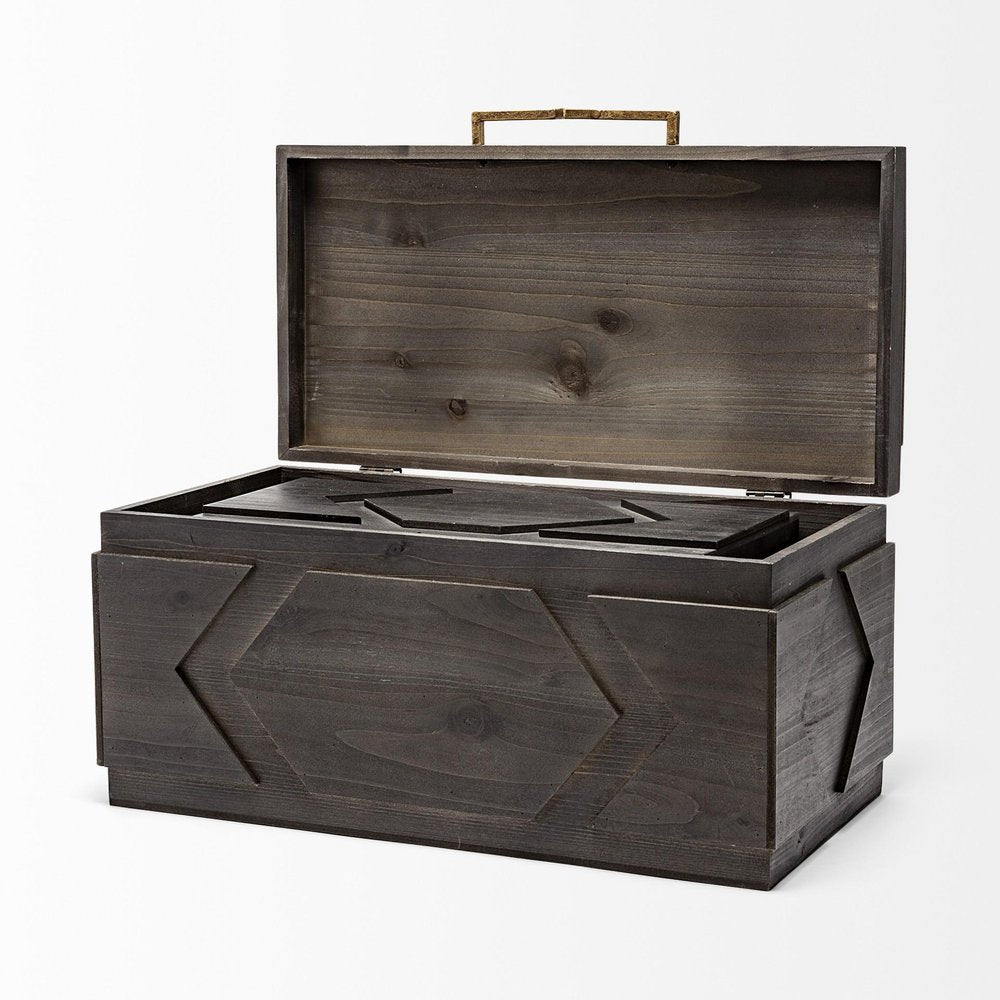 Set of Two Brown Solid Wood Box With Lid HomeRoots