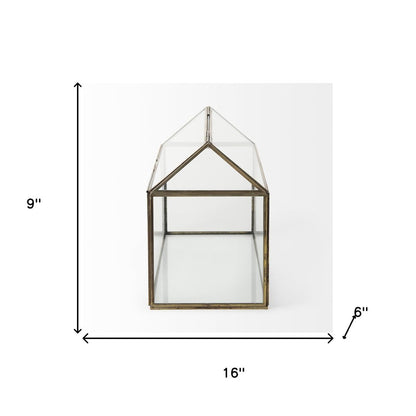 16" Clear And Gold Glass And Metal Terrarium House Organizing Box HomeRoots