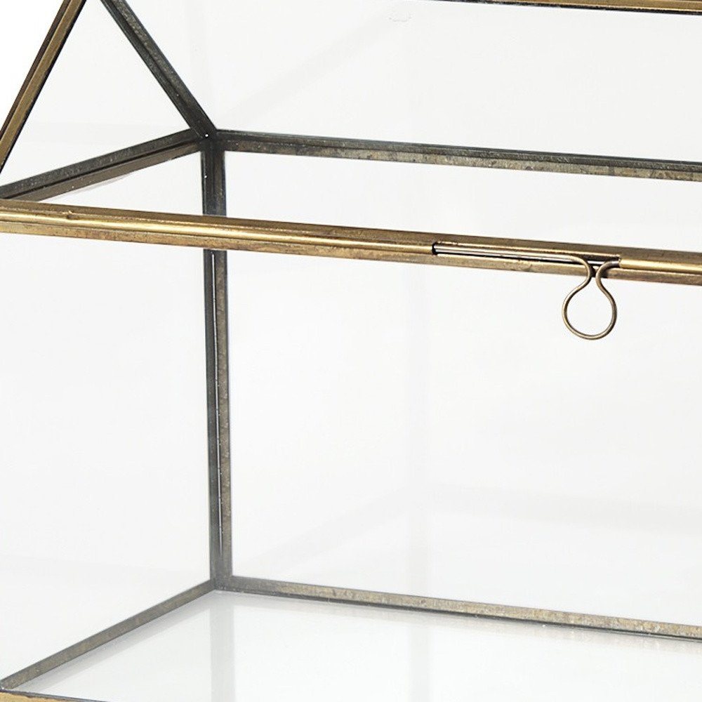 16" Clear And Gold Glass And Metal Terrarium House Organizing Box HomeRoots
