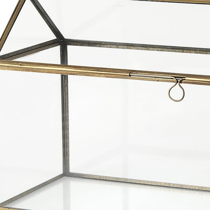 16" Clear And Gold Glass And Metal Terrarium House Organizing Box HomeRoots