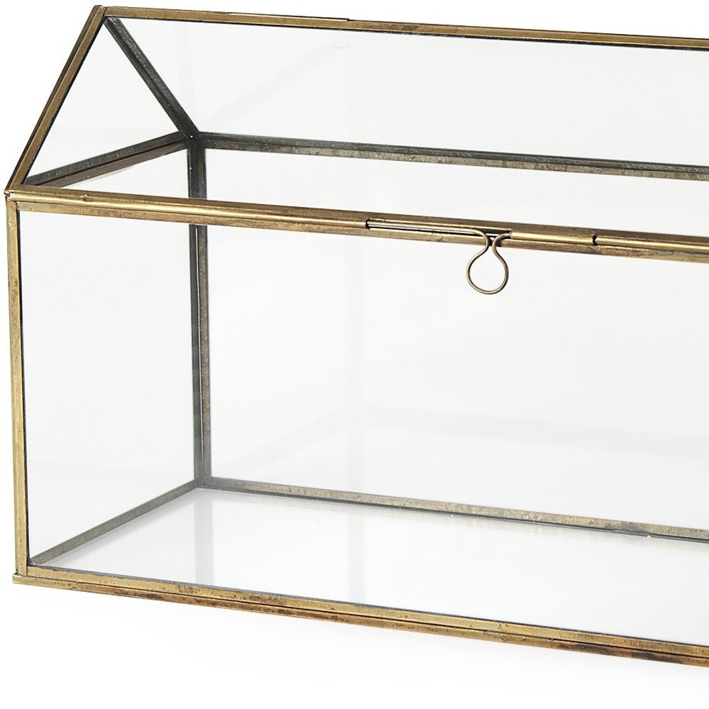 16" Clear And Gold Glass And Metal Terrarium House Organizing Box HomeRoots