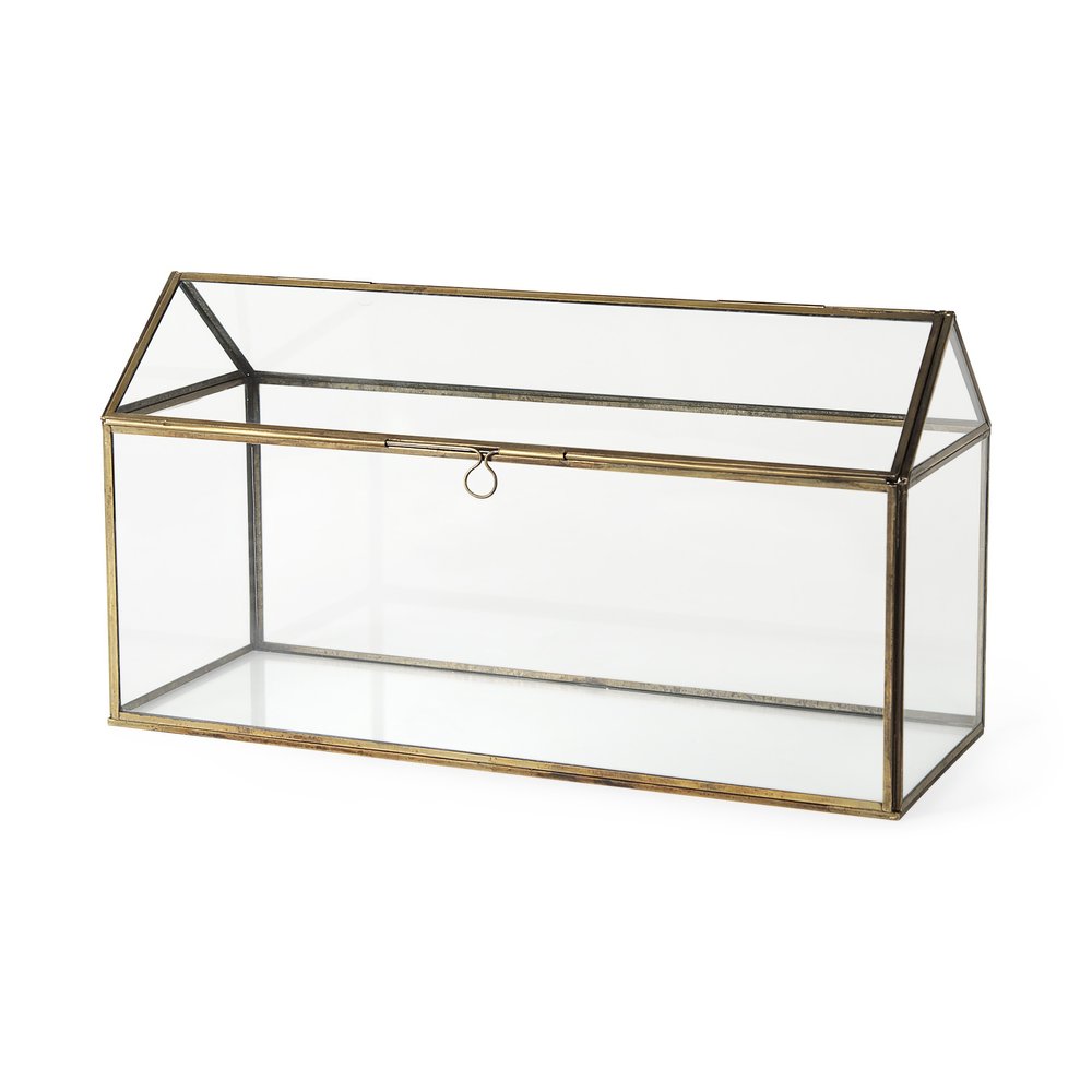 16" Clear And Gold Glass And Metal Terrarium House Organizing Box HomeRoots