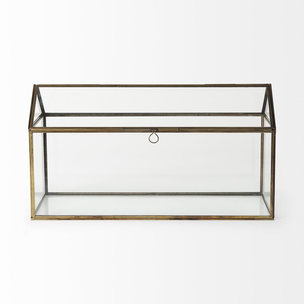 16" Clear And Gold Glass And Metal Terrarium House Organizing Box HomeRoots