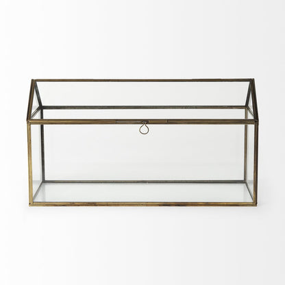 16" Clear And Gold Glass And Metal Terrarium House Organizing Box HomeRoots