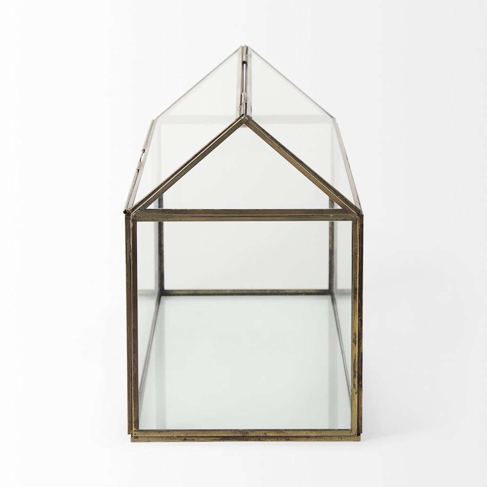 16" Clear And Gold Glass And Metal Terrarium House Organizing Box HomeRoots
