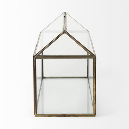 16" Clear And Gold Glass And Metal Terrarium House Organizing Box HomeRoots
