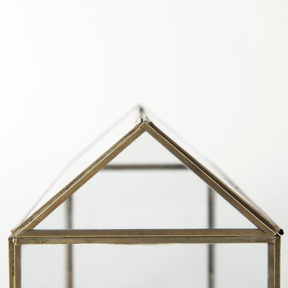 16" Clear And Gold Glass And Metal Terrarium House Organizing Box HomeRoots