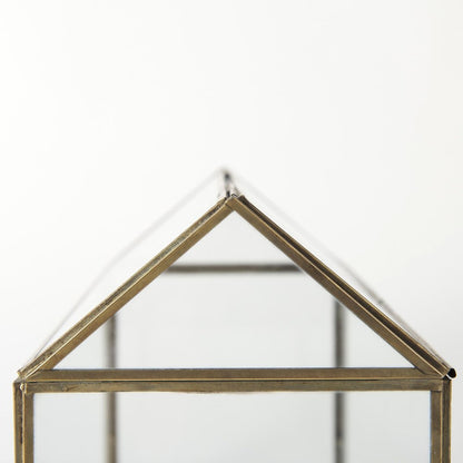 16" Clear And Gold Glass And Metal Terrarium House Organizing Box HomeRoots