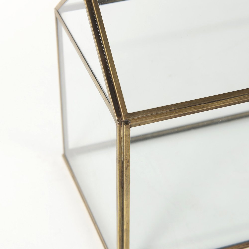 16" Clear And Gold Glass And Metal Terrarium House Organizing Box HomeRoots