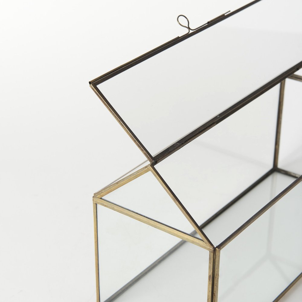 16" Clear And Gold Glass And Metal Terrarium House Organizing Box HomeRoots