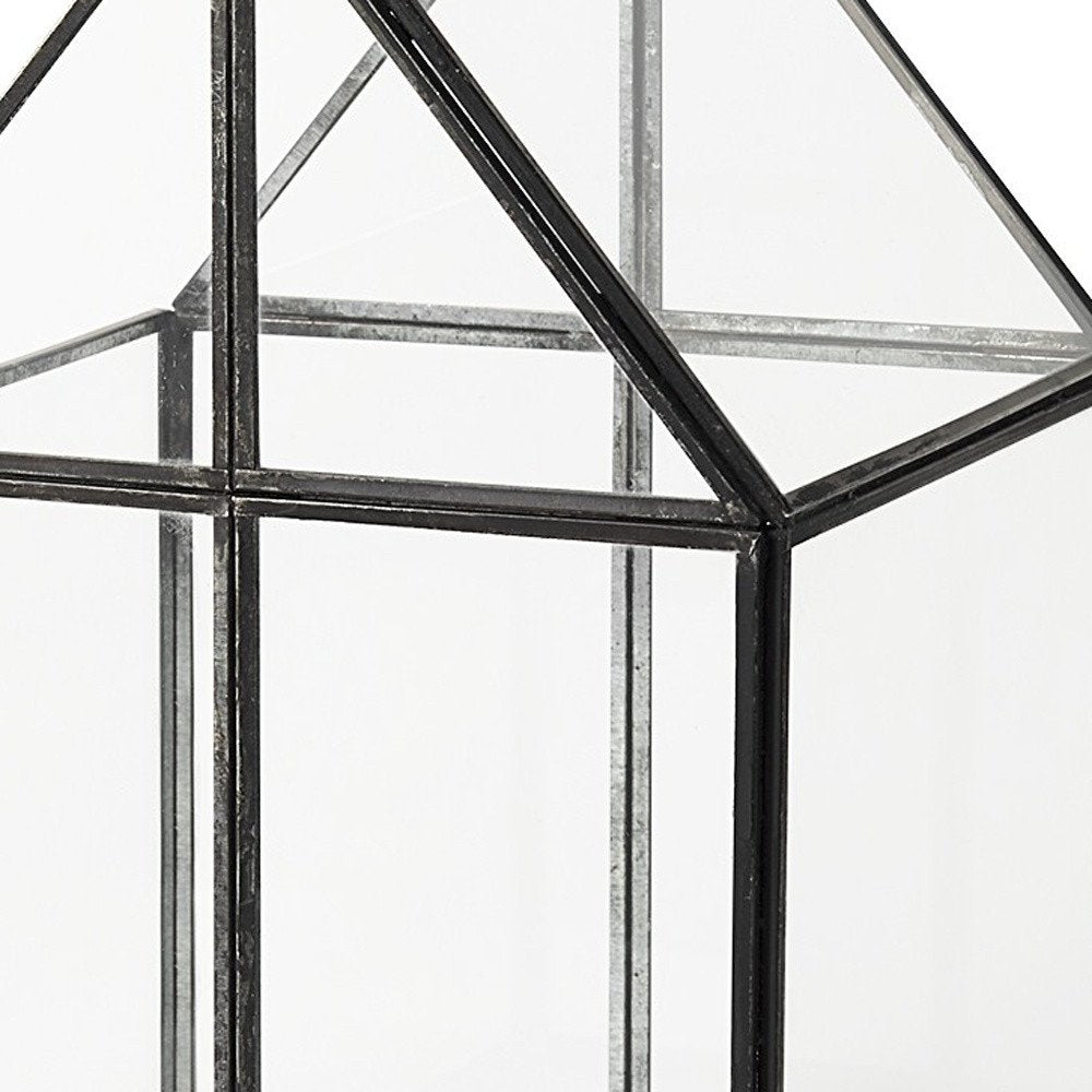 8" Clear And Black Glass And Metal Terrarium House Organizing Box HomeRoots