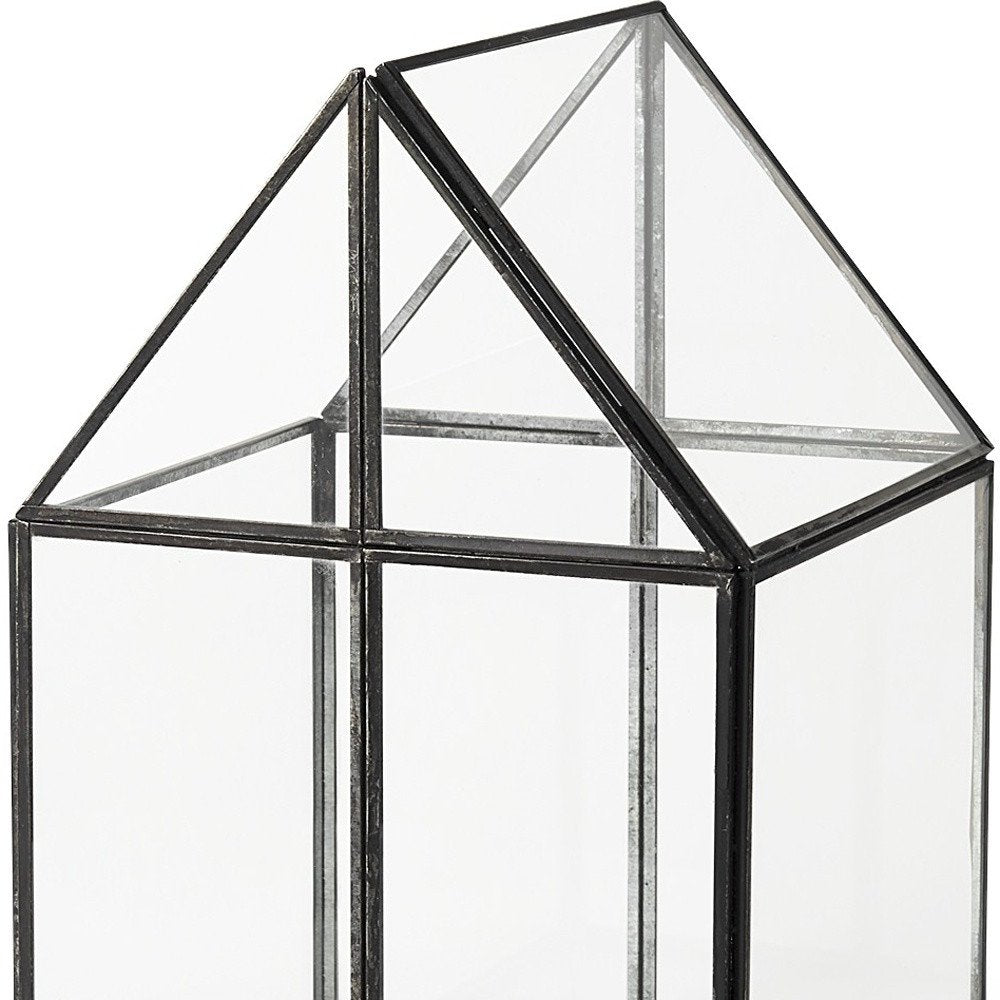 8" Clear And Black Glass And Metal Terrarium House Organizing Box HomeRoots
