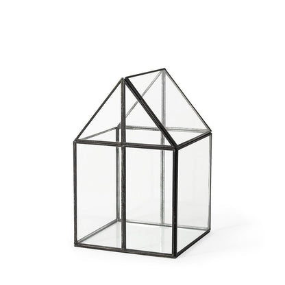8" Clear And Black Glass And Metal Terrarium House Organizing Box HomeRoots