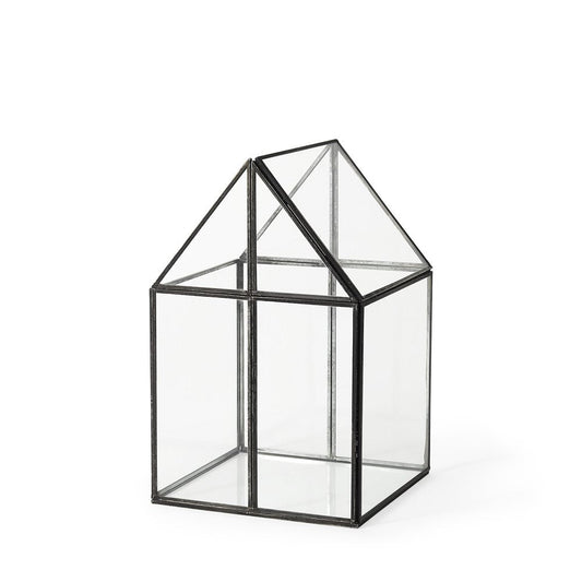 8" Clear And Black Glass And Metal Terrarium House Organizing Box HomeRoots