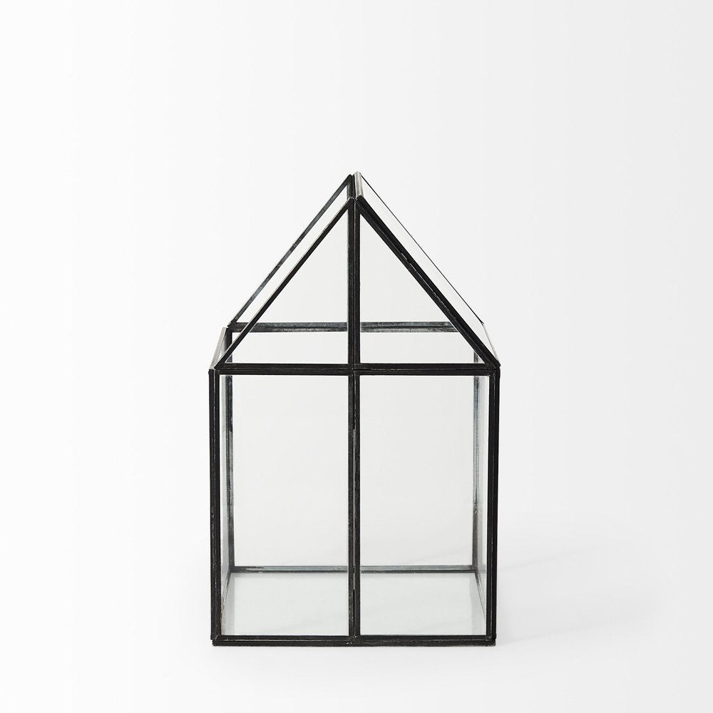 8" Clear And Black Glass And Metal Terrarium House Organizing Box HomeRoots