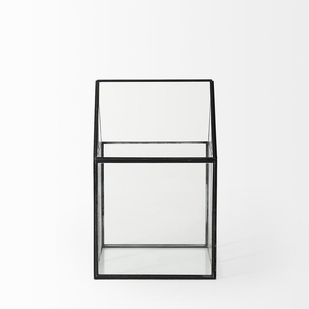 8" Clear And Black Glass And Metal Terrarium House Organizing Box HomeRoots