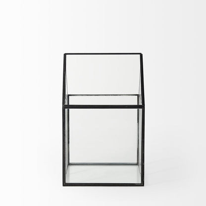 8" Clear And Black Glass And Metal Terrarium House Organizing Box HomeRoots