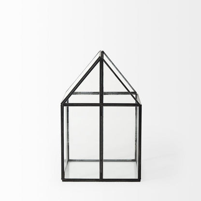 8" Clear And Black Glass And Metal Terrarium House Organizing Box HomeRoots