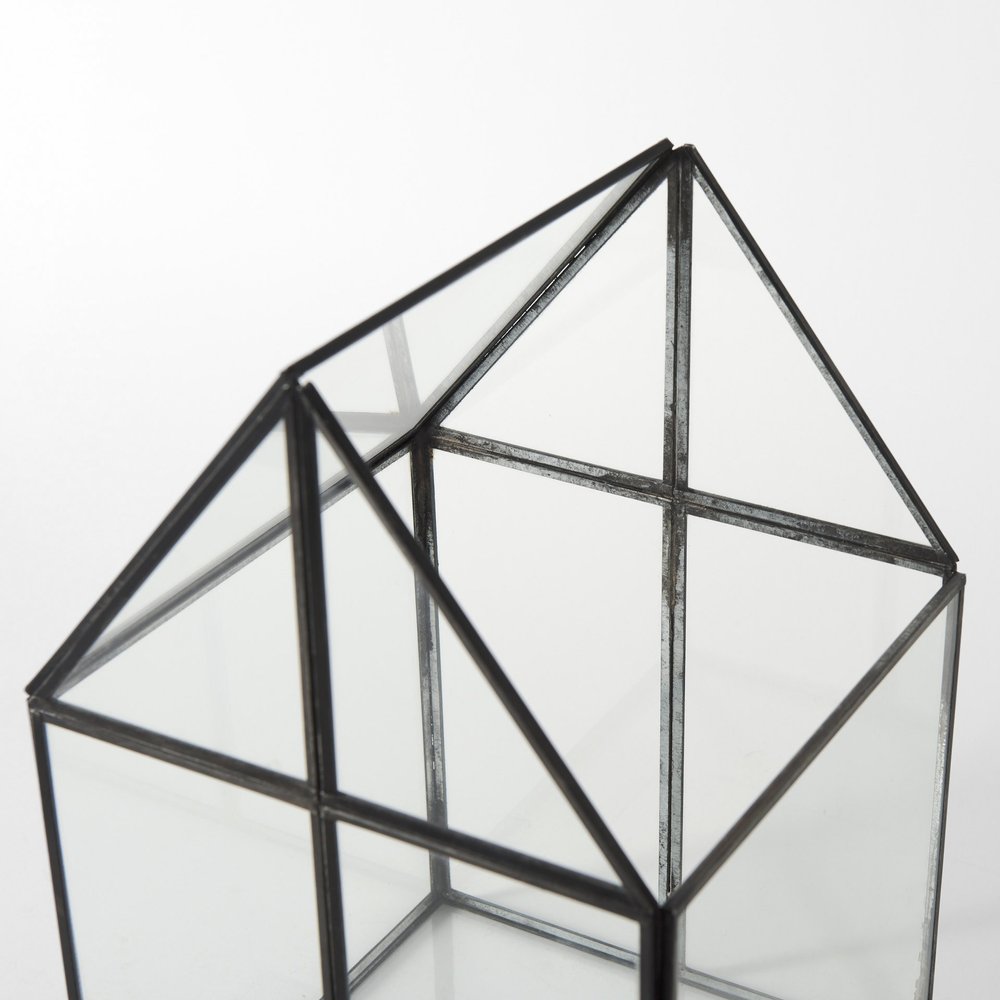 8" Clear And Black Glass And Metal Terrarium House Organizing Box HomeRoots