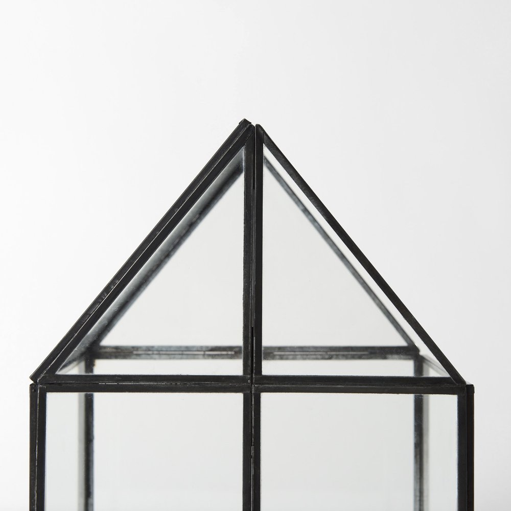 8" Clear And Black Glass And Metal Terrarium House Organizing Box HomeRoots