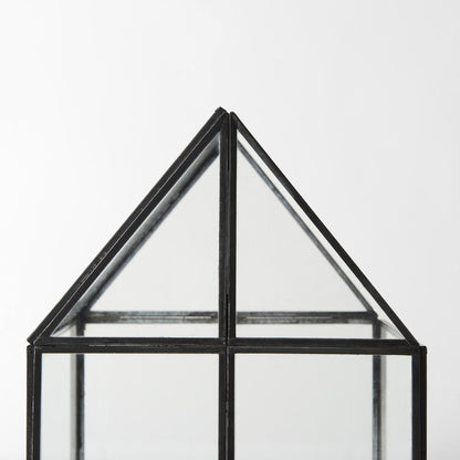 8" Clear And Black Glass And Metal Terrarium House Organizing Box HomeRoots