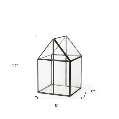8" Clear And Black Glass And Metal Terrarium House Organizing Box HomeRoots