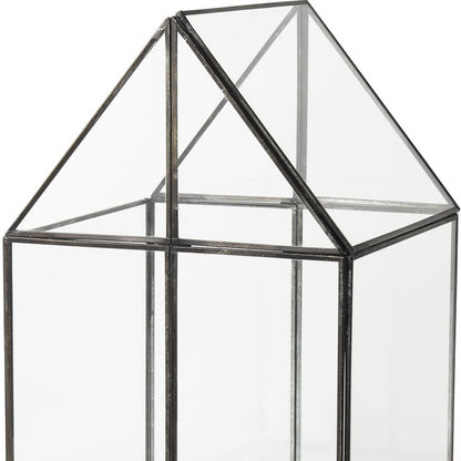 10" Clear And Black Glass and Metal Terrarium Box