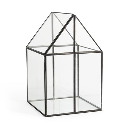 10" Clear And Black Glass and Metal Terrarium Box