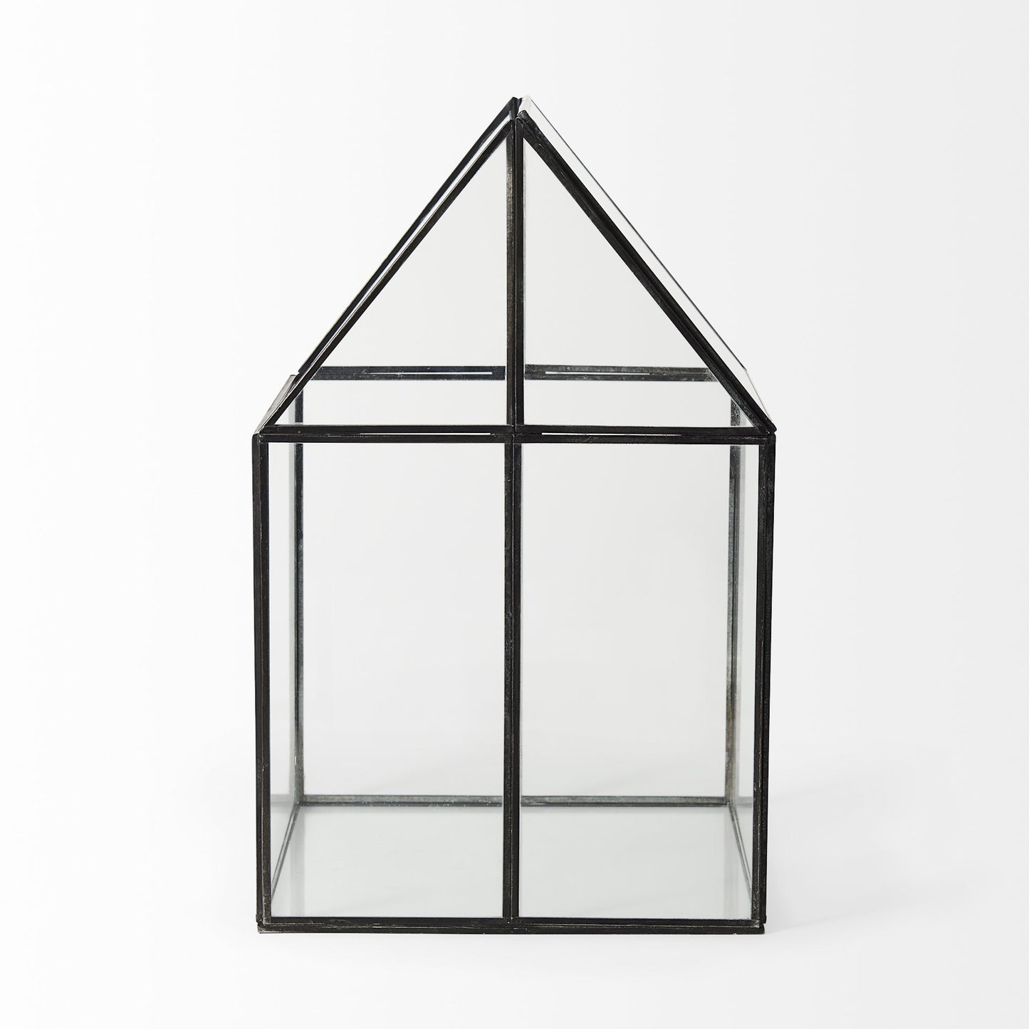 10" Clear And Black Glass and Metal Terrarium Box