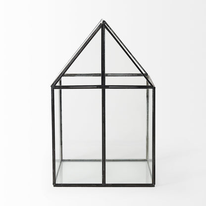 10" Clear And Black Glass and Metal Terrarium Box