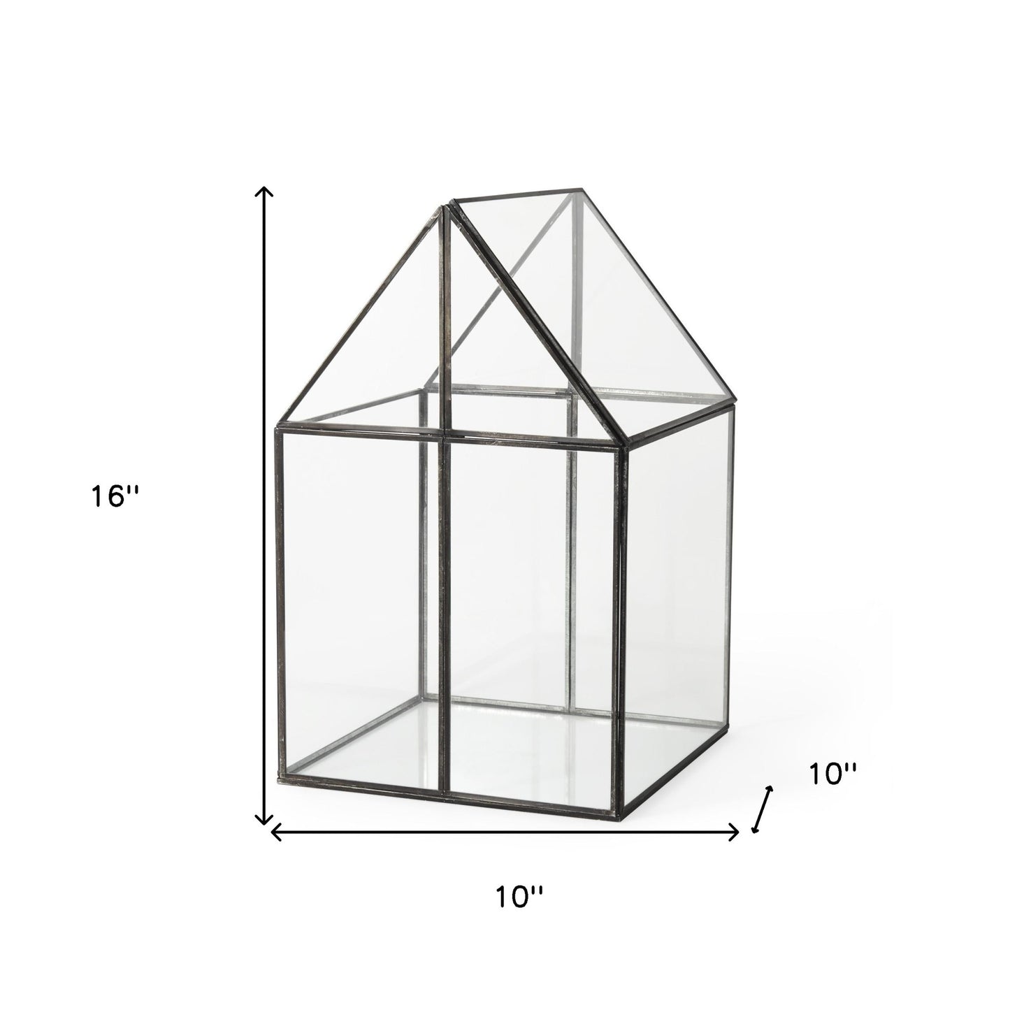 10" Clear And Black Glass and Metal Terrarium Box