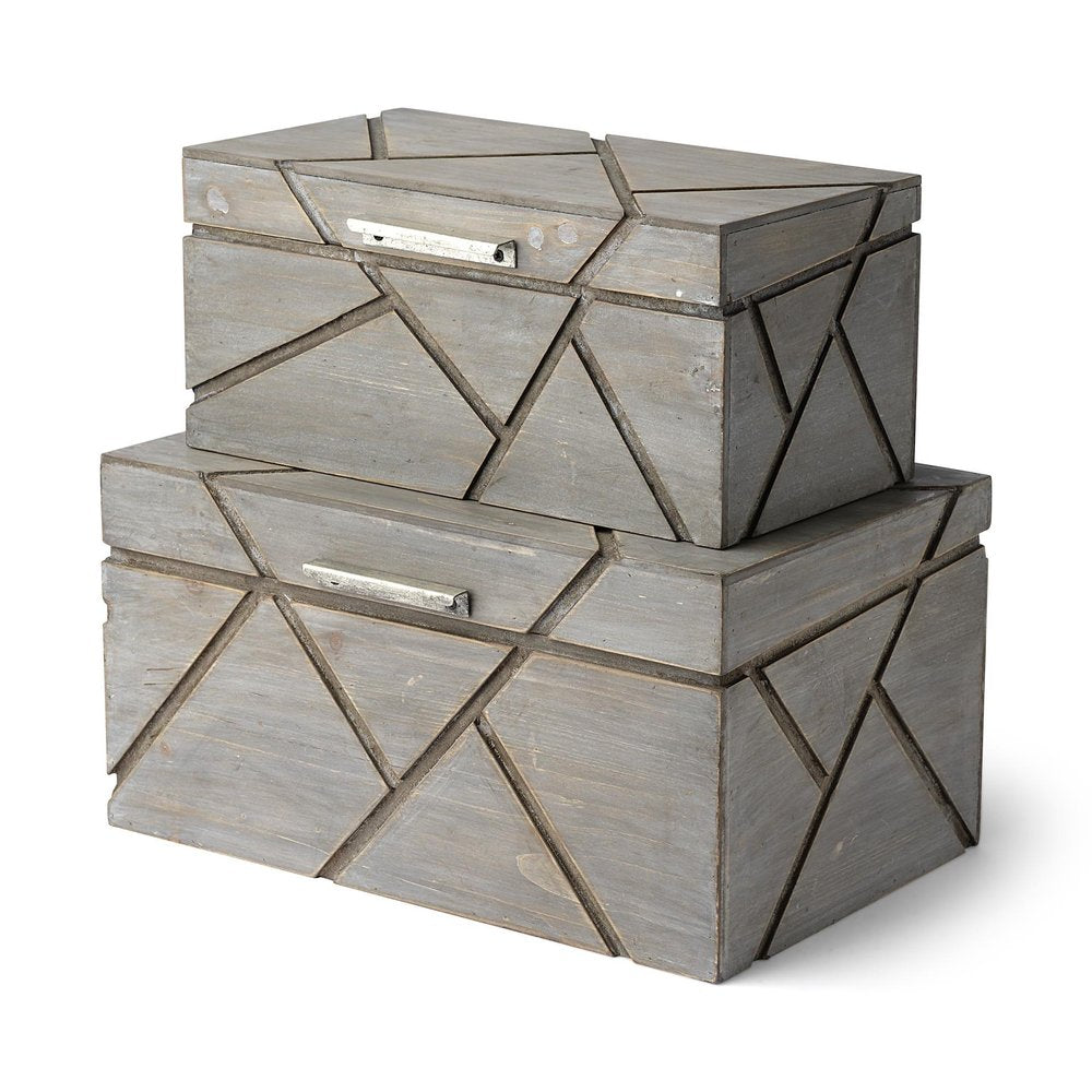 11" Gray Solid Wood Box With Lid HomeRoots