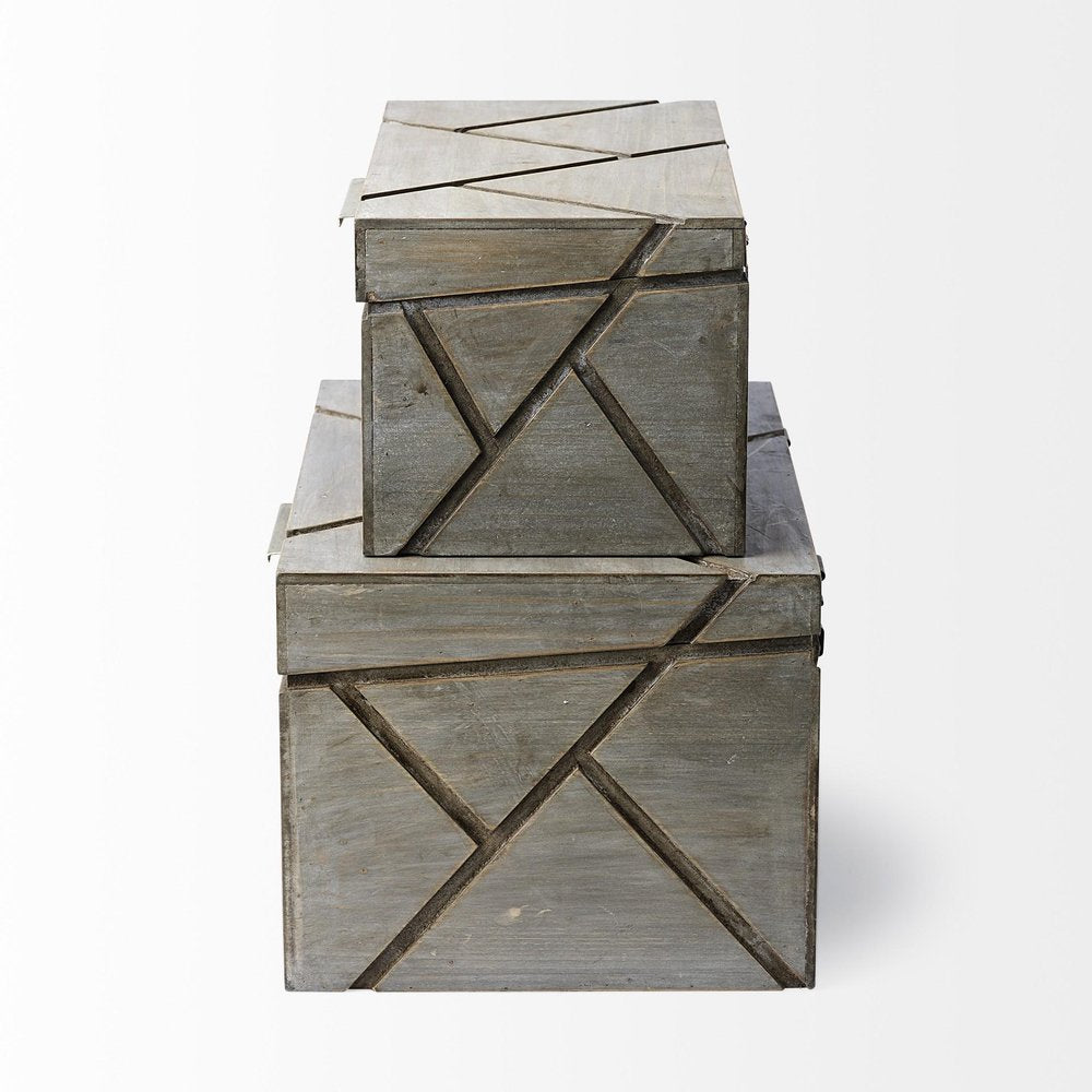 11" Gray Solid Wood Box With Lid HomeRoots